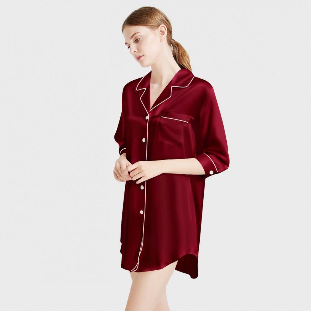 Luxury Women's 3/4 Sleeve Button Down Sleep Shirt 100% Mulberry