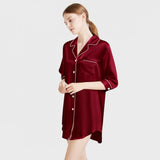 Luxury Women's 3/4 Sleeve Button Down Sleep Shirt 100% Mulberry Silk Nightgown - DIANASILK