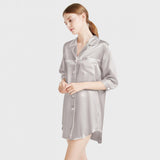 Luxury Women's 3/4 Sleeve Button Down Sleep Shirt 100% Mulberry Silk Nightgown - DIANASILK