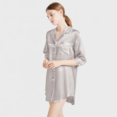 Luxury Women's 3/4 Sleeve Button Down Sleep Shirt 100% Mulberry Silk Nightgown - DIANASILK