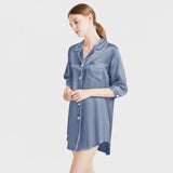 Luxury Women's 3/4 Sleeve Button Down Sleep Shirt 100% Mulberry Silk Nightgown - DIANASILK