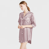 Luxury Women's 3/4 Sleeve Button Down Sleep Shirt 100% Mulberry Silk Nightgown - DIANASILK