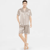 Men's 100% Silk Short Sleeve Pajamas Set Luxury Short Silk Sleepwear - DIANASILK