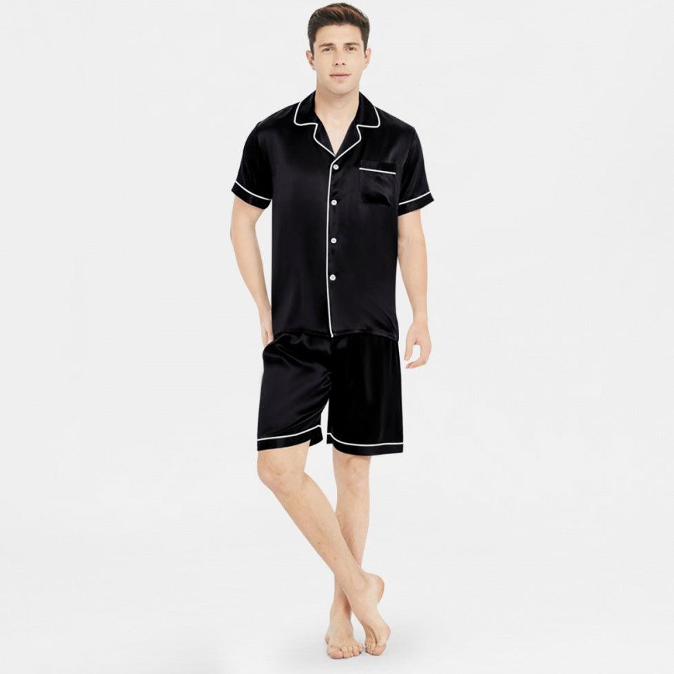 Men's 100% Silk Short Sleeve Pajamas Set Luxury Short Silk Sleepwear - DIANASILK