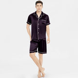 Men's 100% Silk Short Sleeve Pajamas Set Luxury Short Silk Sleepwear - DIANASILK