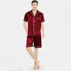 Men's 100% Silk Short Sleeve Pajamas Set Luxury Short Silk Sleepwear - DIANASILK