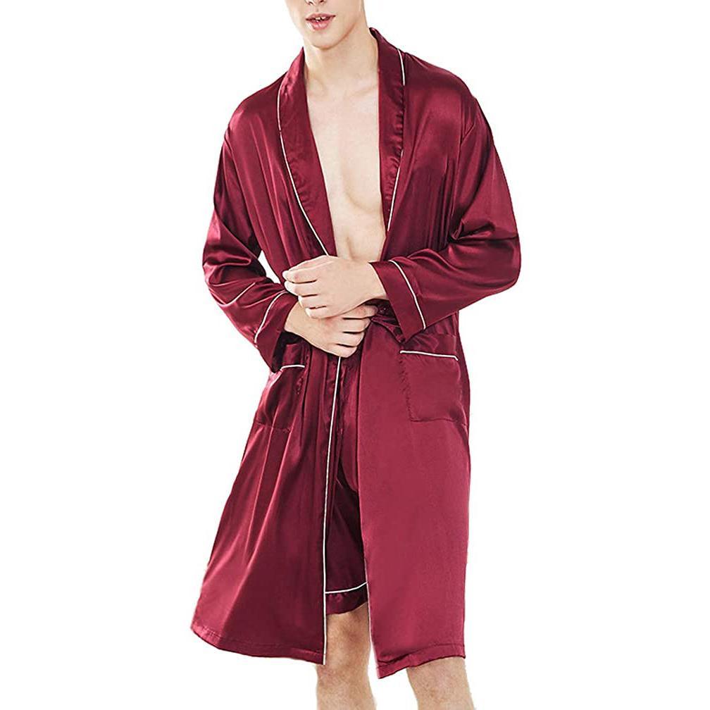 Men's Silk Bathrobe  Silk Robe Silk Sleepwear Casual Silk Kimono Robe with Shorts - DIANASILK