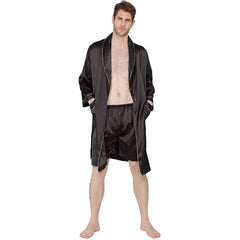 Men's Silk Kimono Robe Set with Shorts Summer Long-Sleeve Silk Robe Set Silk bathrobe - DIANASILK