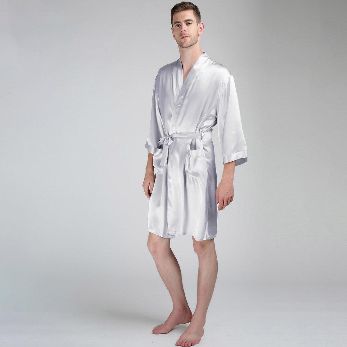 Men's Silk Robe Luxury Pure Mulberry Silk Sleepwear with Pockets