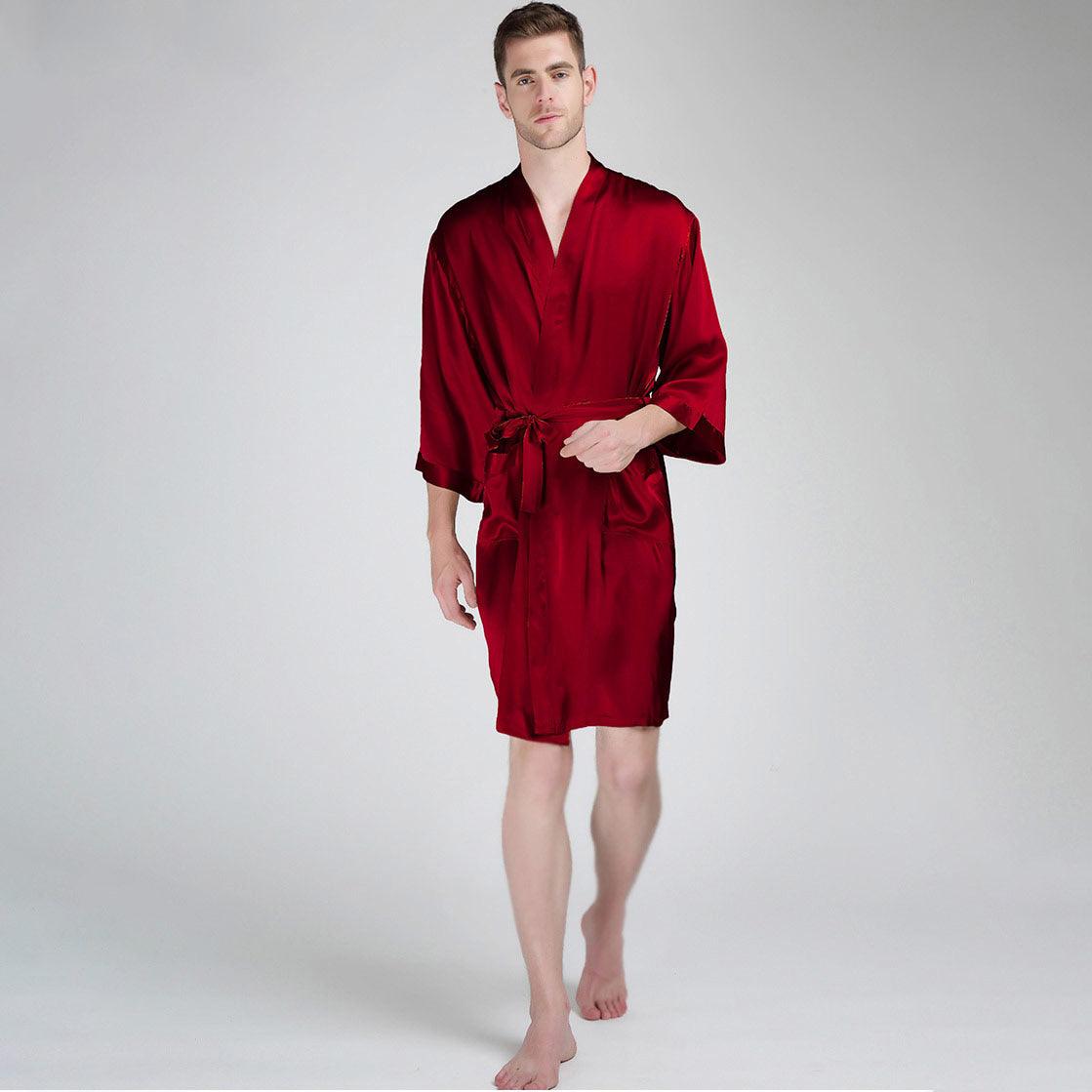 Men's Silk Robe Luxury Pure Mulberry Silk Sleepwear with Pockets