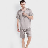 Men's Silk Short Pajama Set Silk Lounge Pajama Shorts 2 Piece Outfits Short Sleeve PJS - DIANASILK