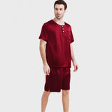 Men's Silk Short Pajama Set Silk Lounge Pajama Shorts 2 Piece Outfits Short Sleeve PJS - DIANASILK