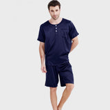 Men's Silk Short Pajama Set Silk Lounge Pajama Shorts 2 Piece Outfits Short Sleeve PJS