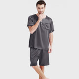 Men's Silk Short Pajama Set Silk Lounge Pajama Shorts 2 Piece Outfits Short Sleeve PJS - DIANASILK