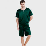 Men's Silk Short Pajama Set Silk Lounge Pajama Shorts 2 Piece Outfits Short Sleeve PJS - DIANASILK