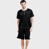 Men's Silk Short Pajama Set Silk Lounge Pajama Shorts 2 Piece Outfits Short Sleeve PJS - DIANASILK