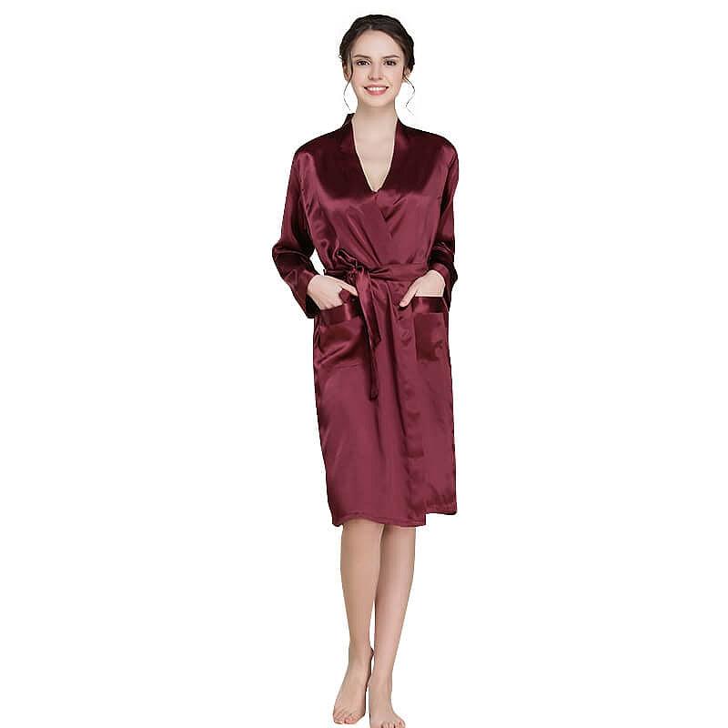 Mid Length V Neck Long Sleeves Silk Robe for Women (multi-colors) - DIANASILK