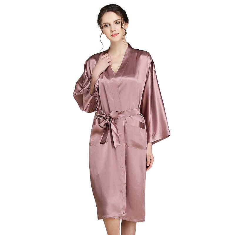 Mid Length V Neck Long Sleeves Silk Robe for Women (multi-colors) - DIANASILK