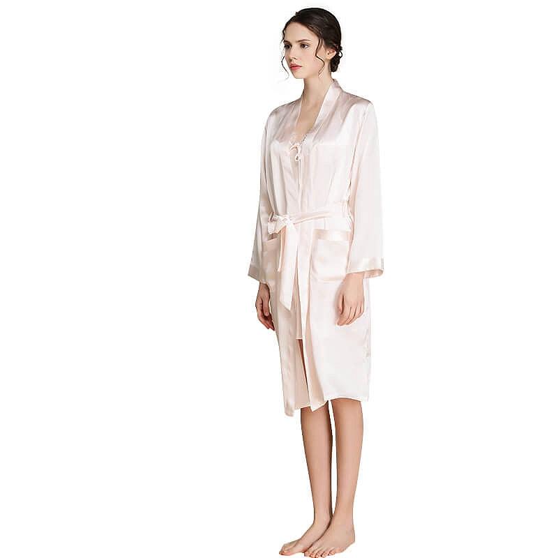 V Shaped Robe Mid Length V Neck Long Sleeves Silk Robe for Women – DIANASILK