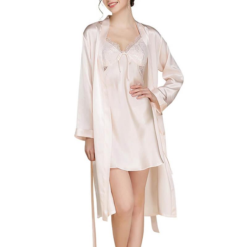 V Shaped Robe Mid Length V Neck Long Sleeves Silk Robe for Women – DIANASILK