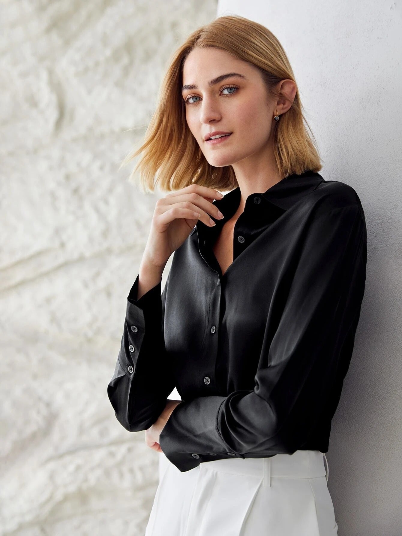 Blusa De Seda Negra Mujer Combinar Blusas Negras Elegantes De