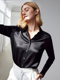 Modern 100% Silk Long Sleeves Silk Staight Fit Top Silk Blouse for Women