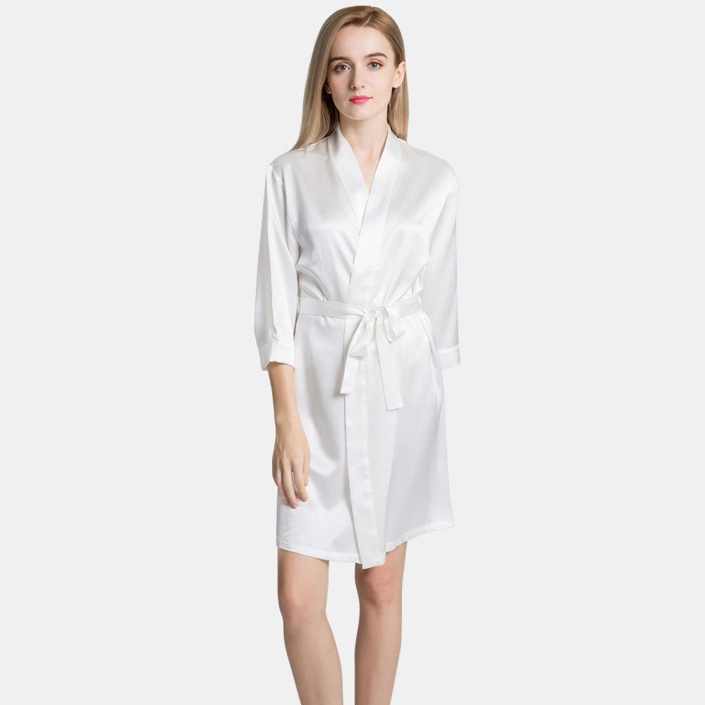 Pure Silk Robe Mulberry Short Silk Robe for Women 100% Pure Silk Bathrobe with Belt ...