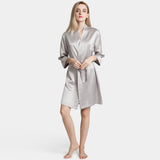 Mulberry Short Silk Robe for Women 100% Pure Silk Bathrobe with Belt - DIANASILK