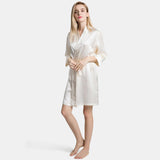 Mulberry Short Silk Robe for Women 100% Pure Silk Bathrobe with Belt - DIANASILK