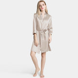 Mulberry Short Silk Robe for Women 100% Pure Silk Bathrobe with Belt - DIANASILK