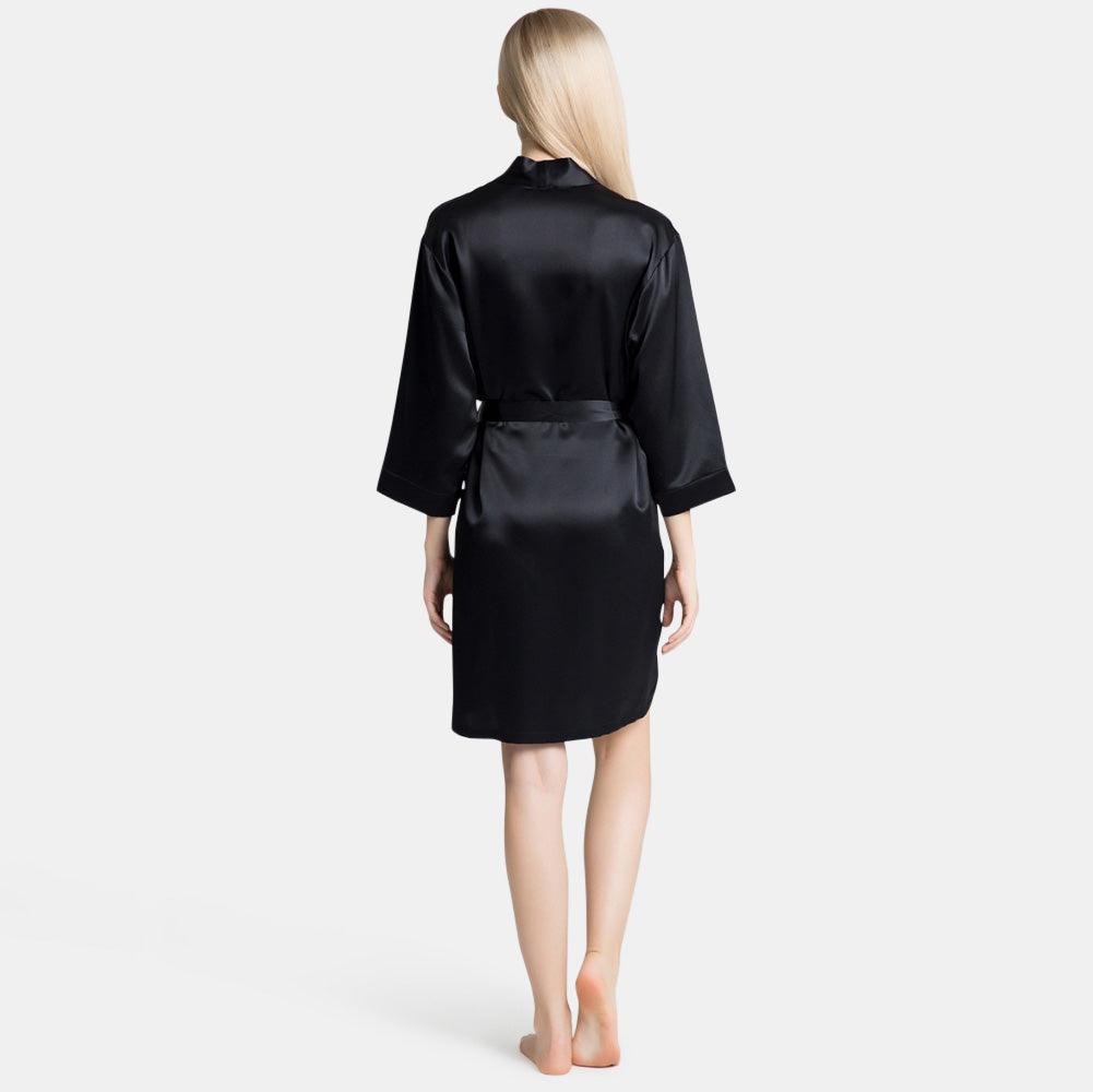 Mulberry Short Silk Robe for Women 100% Pure Silk Bathrobe with Belt ...