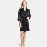 Mulberry Short Silk Robe for Women 100% Pure Silk Bathrobe with Belt - DIANASILK