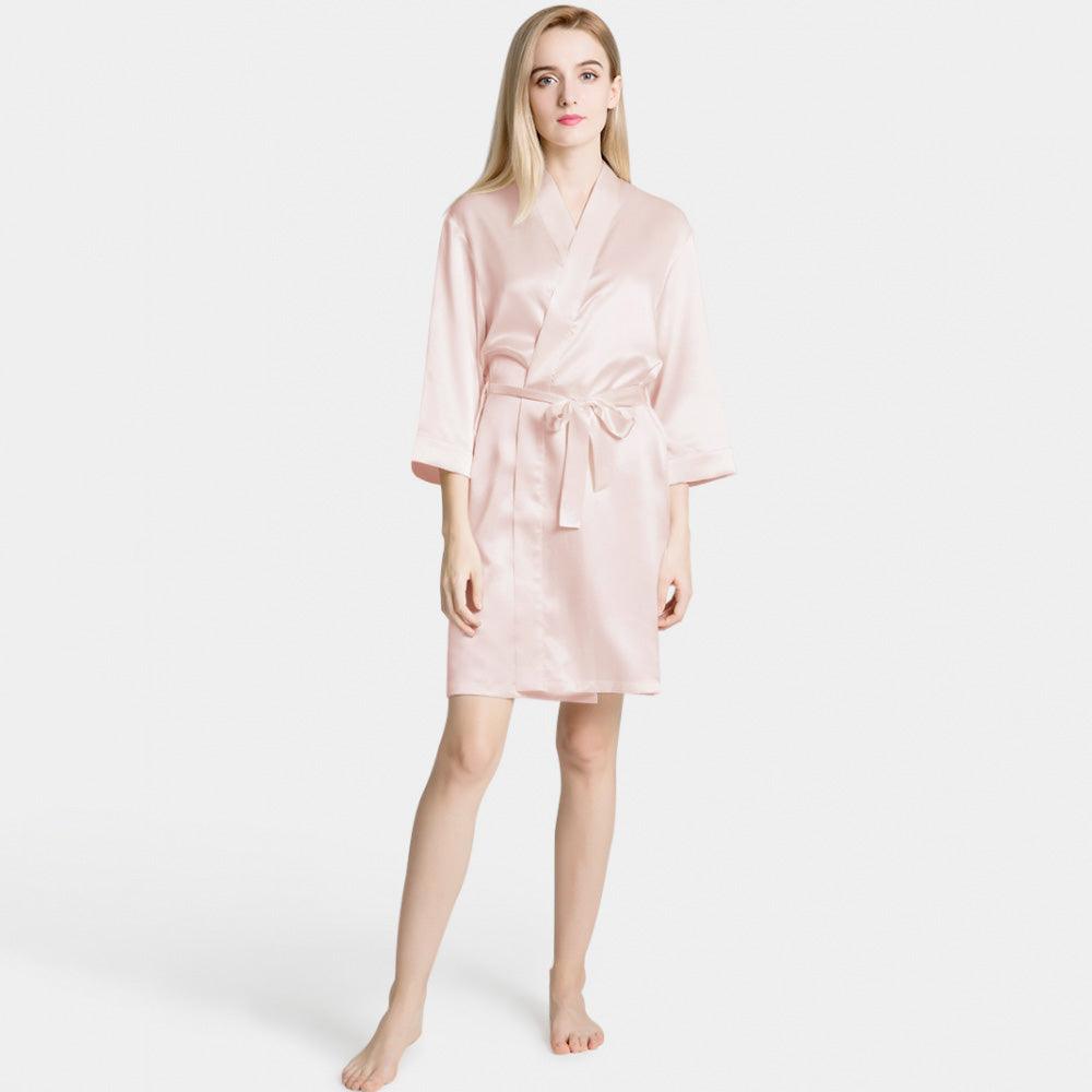 Mulberry Short Silk Robe for Women 100% Pure Silk Bathrobe with Belt ...