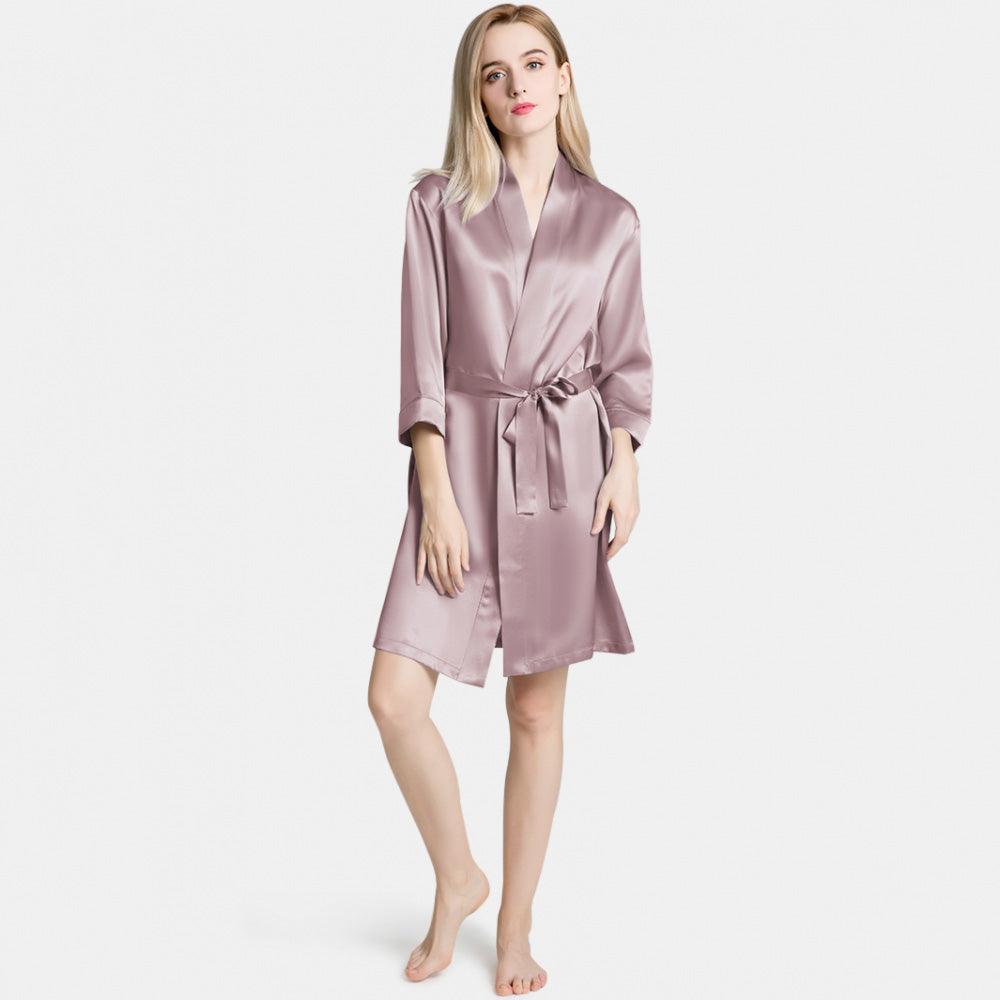 Pure Silk Robe Mulberry Short Silk Robe for Women 100% Pure Silk Bathrobe with Belt ...