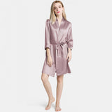 Mulberry Short Silk Robe for Women 100% Pure Silk Bathrobe with Belt - DIANASILK