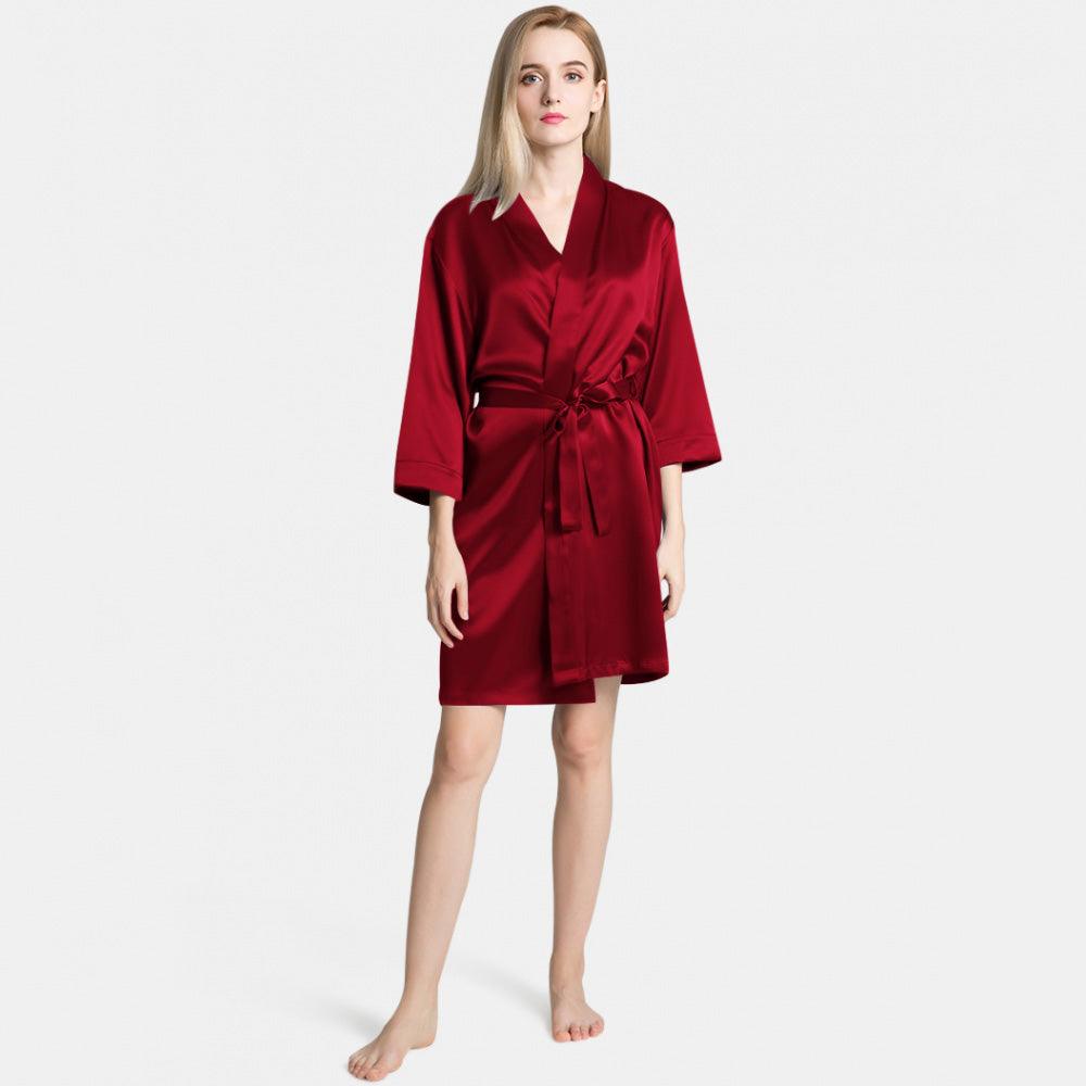 Pure Silk Robe Mulberry Short Silk Robe for Women 100% Pure Silk Bathrobe with Belt ...