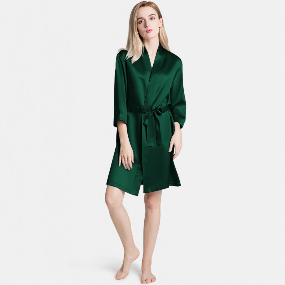 Pure Silk Robe Mulberry Short Silk Robe for Women 100% Pure Silk Bathrobe with Belt ...
