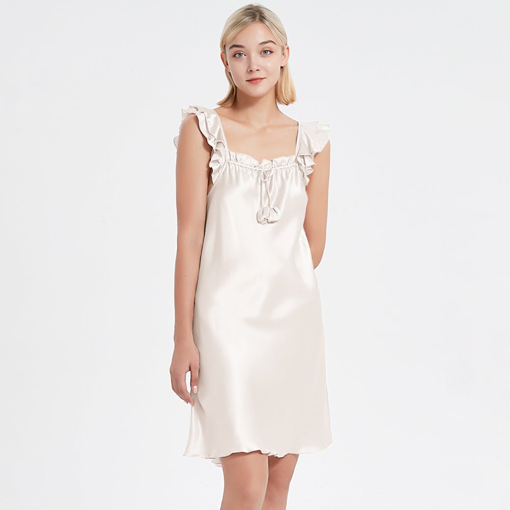 16mm mulberry silk sleeveless v neck back shift dress unlined Mulberry Silk Nightdress Cute Silk Sleeveless Silk Nightgown, White / XS