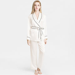 Mulberry Silk Pajamas for Women's Long Sleeves  with Adjustable Belt 100% Silk PJS - DIANASILK