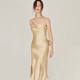 Sexy Ladies Silk Split Hem Nightgown 100% Mulberry Silk  Sleepwear Swing Collar Silk Dress