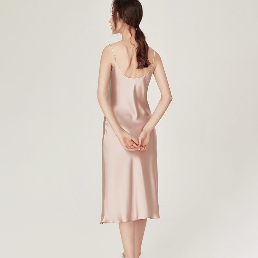 Sexy Ladies Silk Split Hem Nightgown 100% Mulberry Silk  Sleepwear Swing Collar Silk Dress