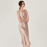Sexy Ladies Silk Split Hem Nightgown 100% Mulberry Silk  Sleepwear Swing Collar Silk Dress