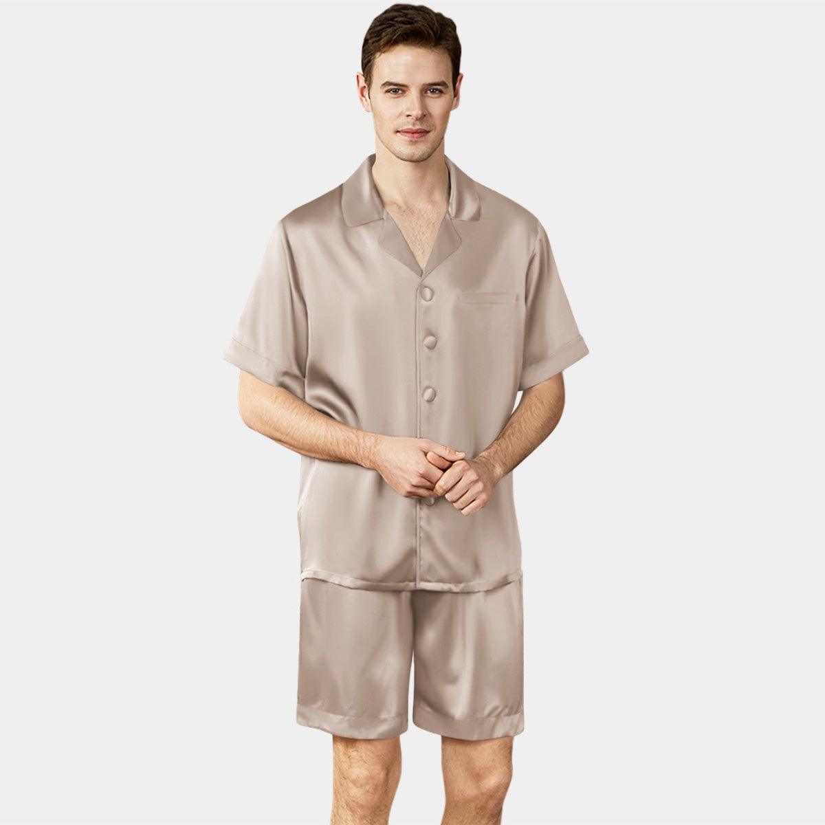 Mens silk hotsell pajamas short set