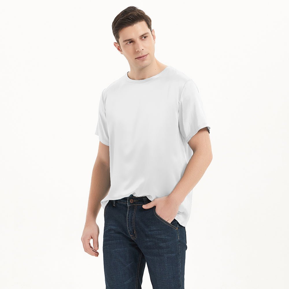 Kurzärmlige Seidenhemden für Männer Bequeme Rundhals-Seidentop-Seiden-T-Shirts