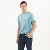 Chemises en soie à manches courtes pour hommes T-shirts en soie confortables à col rond