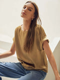 Seidenoberteil mit Fledermausärmeln, Seiden-T-Shirt für Frauen