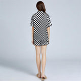 Silk Checkerboard Printed Shorts Pajamas Set Short Sleeves Ladies Silk Sleepwear