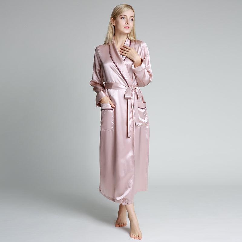 Women Silk Robes Long Silk Bathrobe for Bridesmaids Rose Pink / S Women Silk Robes Long Silk Bathrobe for Bridesmaids Rose Pink / S