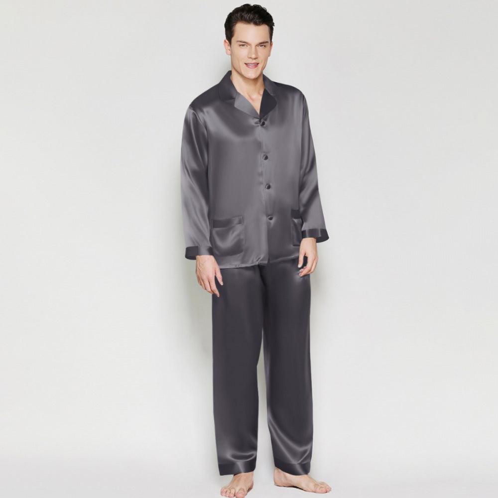 Wholesale Men's Stain Silk Pijama Set Full Length Sleepwear Modern Style  Soft Cozy Satin Printed Men Sets Color Grey Black Men's Pajama From  m.