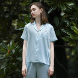 Silk Pajama Set for Women Short Sleeve Long Pant Women's Soft Silk Sleepwear - DIANASILK